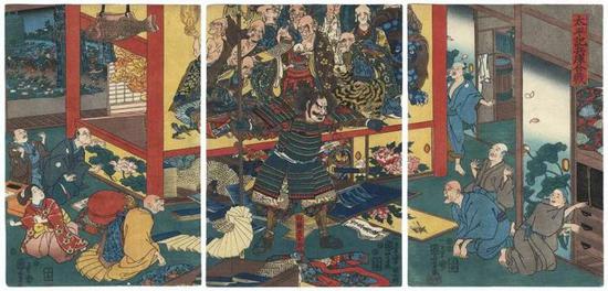 　Raiko and His Men Killing the Shuten-doji | 歌川芳虎 | 初版浮世绘 | 36cm x 74cm | 1847-1852