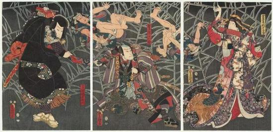 　Raiko and His Men Killing the Shuten-doji | 歌川芳虎 | 初版浮世绘 | 36cm x 74cm | 1847-1852