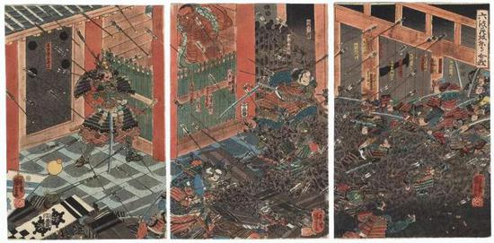 　Raiko and His Men Killing the Shuten-doji | 歌川芳虎 | 初版浮世绘 | 36cm x 74cm | 1847-1852