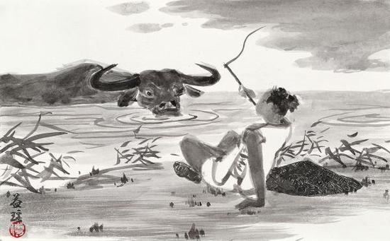 《十牛图》第五图《牧牛》,傅益瑶作品