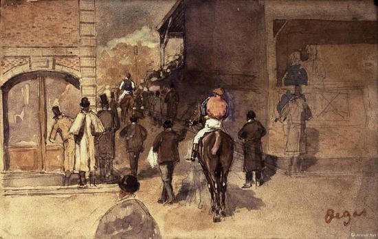 德加“LEAVING THE PADDOCK”,19世纪,10.5 x 16 cm