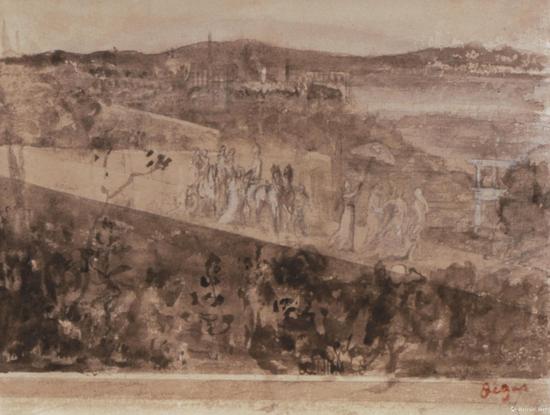 德加“PROCESSION ON A ROAD NEAR FLORENCE”，1857-1860，15.6 x 20.6 cm