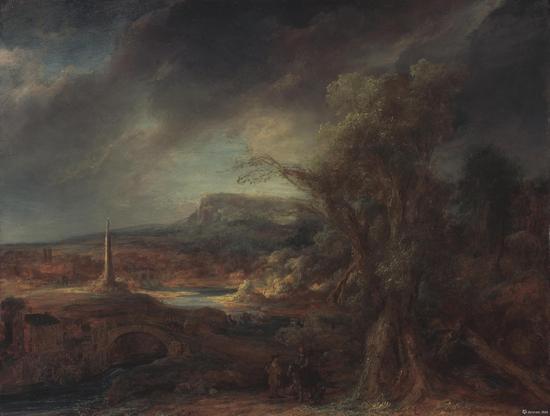 霍尔法特·弗林克（GOVAERT FLINCK），“LANDSCAPE WITH AN OBELISK”，1638，54.5 x 71 cm