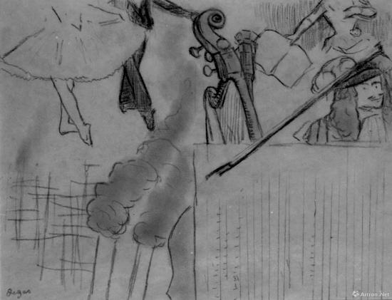 德加“STUDY FOR THE PROGRAMME”,1884,24.6 x 31.4 cm