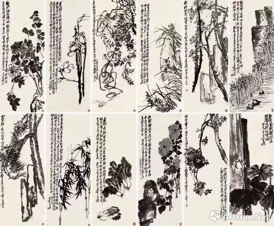 吴昌硕 《花卉十二屏》 2.093亿 北京保利2017年秋拍
