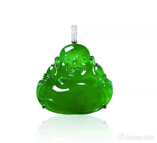 缅甸天然冰种满绿翡翠“佛公”配<a href='http://www.szjym.com' target='_blank'>钻石</a>吊坠