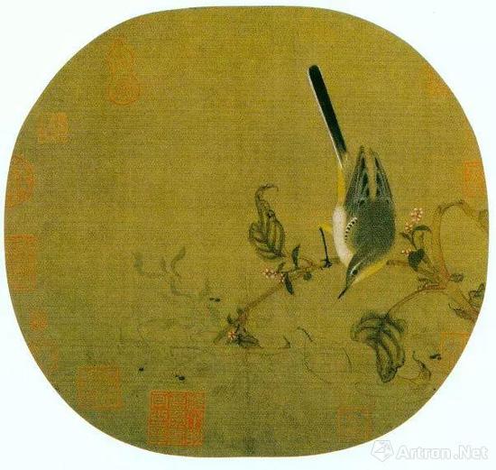 宋代徐崇矩《红蓼水禽图》设色绢本扇面 25.2×26.8厘米  北京故宫博物院藏