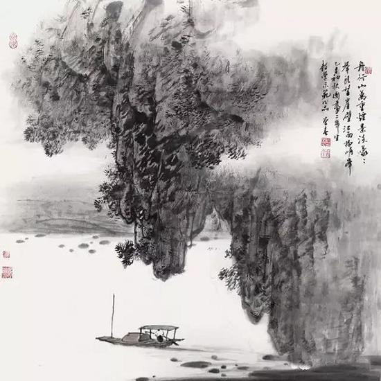 阮荣春《舟行山万里》中国画