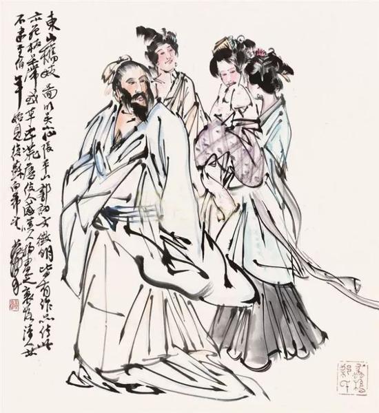 黄胄《临吴伟东山携妓图》