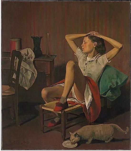 巴尔蒂斯（Balthus）， 《瑟蕾莎之梦》（Thérese Dreaming），1938年。 ? 2017 Artists Rights Society （ARS）， New York。 Courtesy the Metropolitan Museum of Art