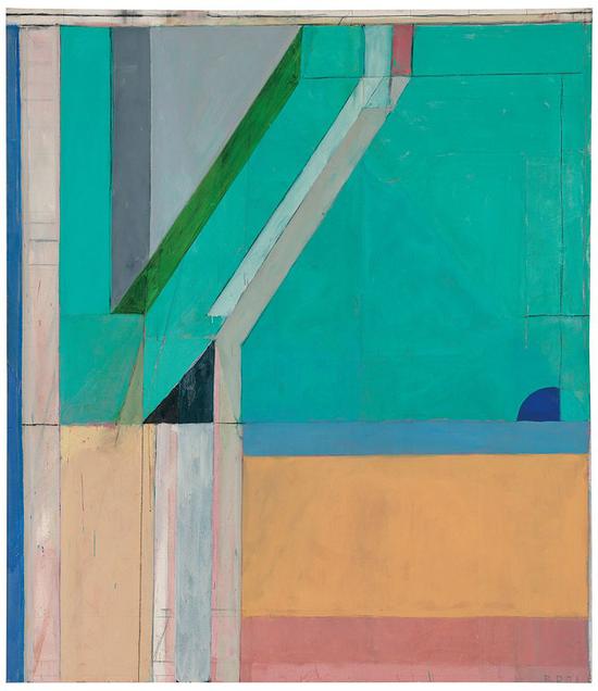 理查·迪本科恩,《Ocean Park #40》,1971,布面油画、炭笔,93 x 80 ?英寸(236.2 x 205.1 cm),私人收藏。图片: ? Richard Diebenkorn Foundation