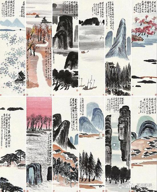 齐白石 《山水十二条屏》 180×47cm×12  1925年 成交价：RMB 9.315亿元 北京保利十二周年秋季拍卖会