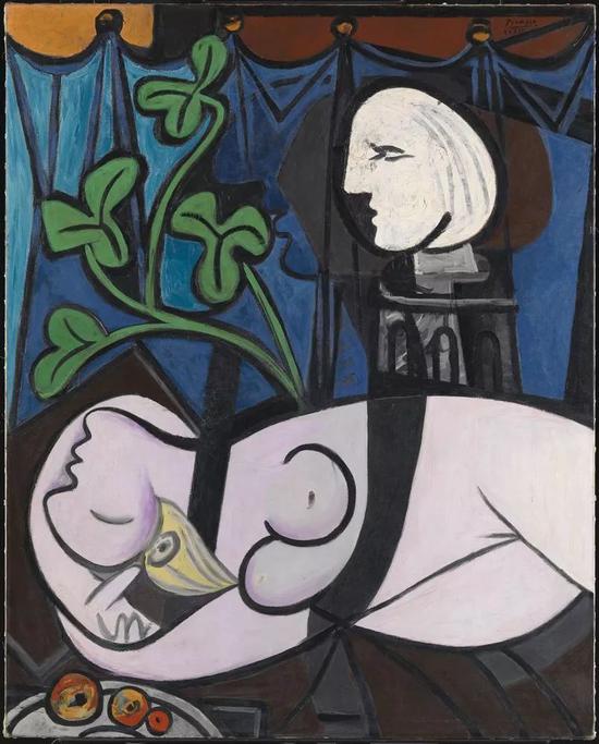 《裸体、绿叶和半身像》(Nude, Green Leaves and Bust)