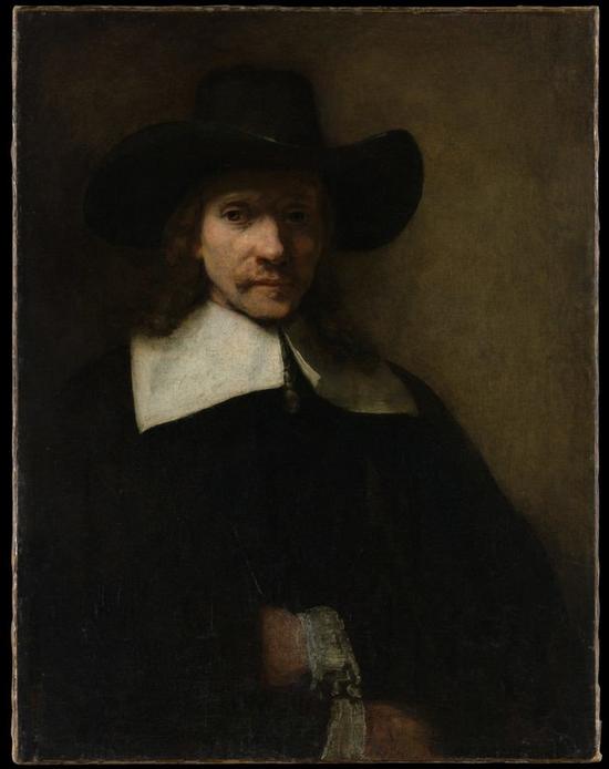 伦勃朗·哈尔曼松·范·莱因，《男人肖像画（拍卖人）》，1655–1660。图片：Courtesy of the Metropolitan Museum of Art