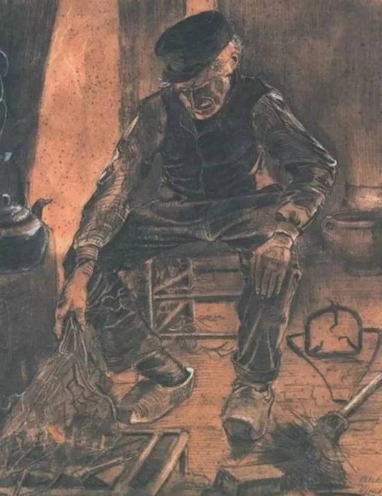 《烤火的渔夫》梵高，1881