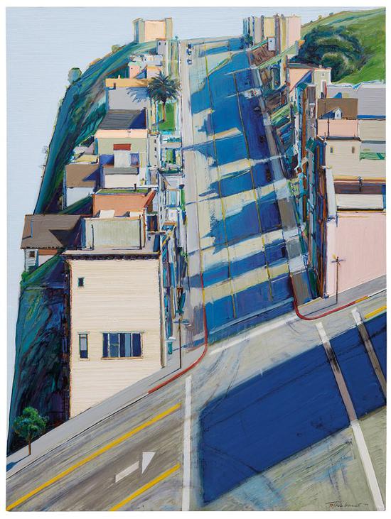 韦恩·第伯,《Ripley Ridge》,1977,麻布面油彩,48 x 36英寸(121.9 x 91.4 cm),私人收藏。图片: ? Wayne Thiebaud / Licensed by VAGA,New York,NY
