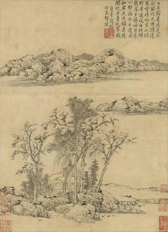 曹知白  《仿倪瓒笔意山水》  47.6x35.1cm  水墨纸本  佳士得纽约亚洲艺术周