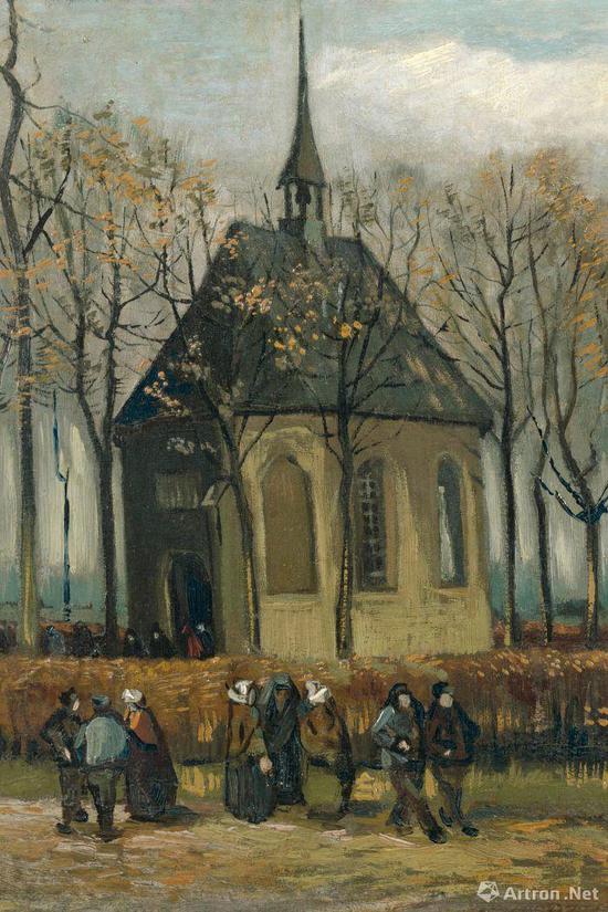 文森特·梵高 离开尼厄嫩教堂 41.5×32.2cm 帆布油画 1884-1885年