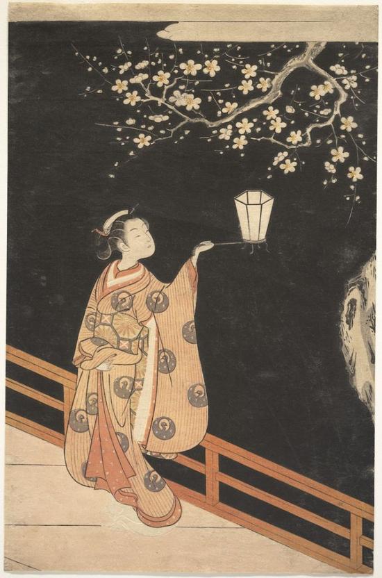 Suzuki Harunobu， Woman Admiring Plum Blossoms at Night （18th century） （Photo： The Metropolitan Museum of Art via Wikimedia Commons）