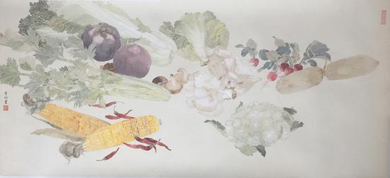 李明，珍味，纸本设色，42x93cm，2017