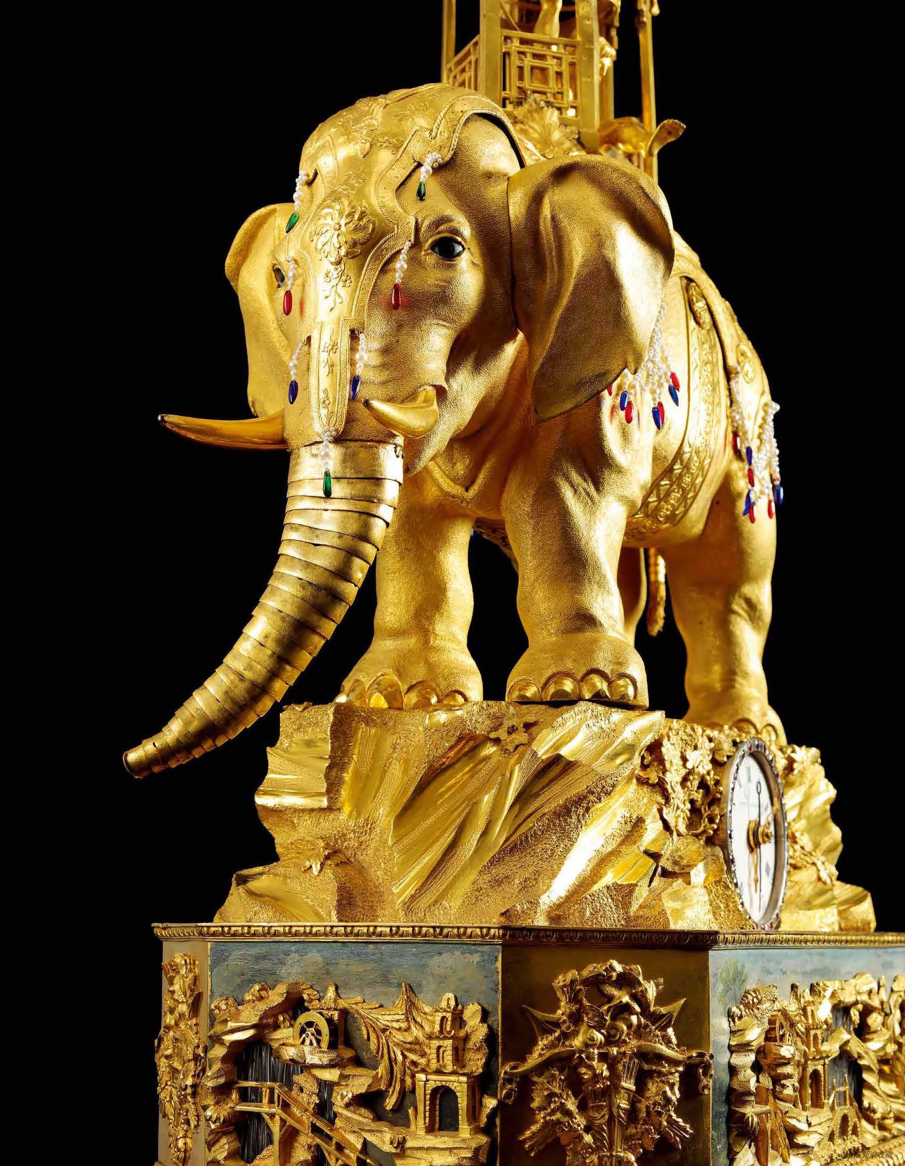 18世纪 铜鎏金太平有象水法转花音乐自鸣钟 局部