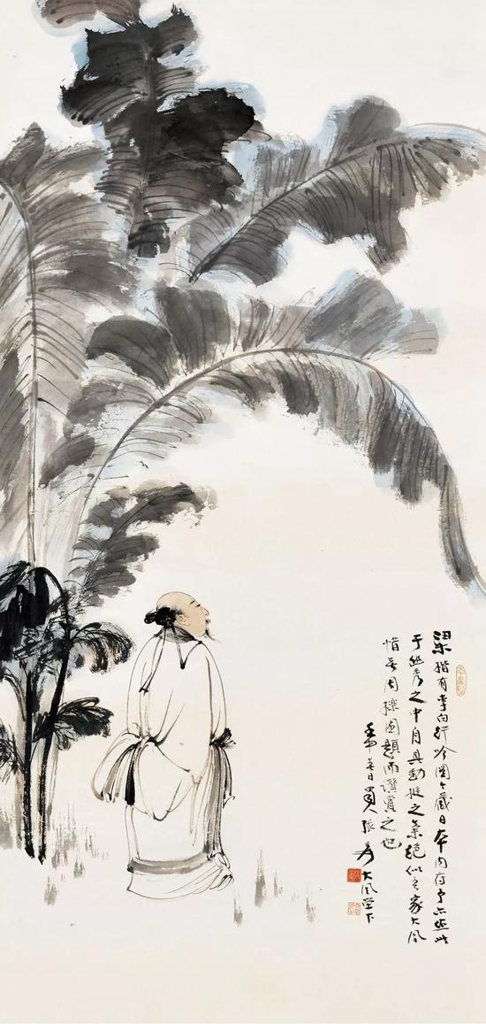 Lot 215 　　张大千（1899-1983） 李白行吟 　　立轴 设色纸本 　　壬申（1932年）作