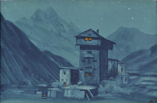 拜尔斯沃?森 拉胡尔的贡德人城堡 纸上水彩、蛋彩 8.5×5.5cm 1914 印度国家现代艺术馆藏