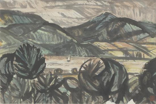 张仃，山与帆，46X69，纸本彩墨，1960年代