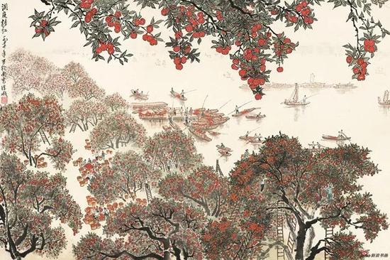 徐孅,洞庭桔红,1977,46×69cm,纸本水墨设色,中国画