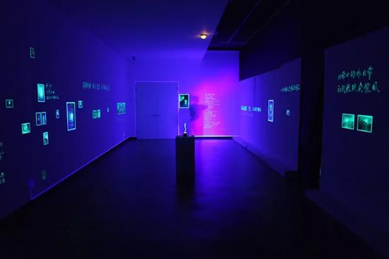 《时光之尘-记忆的洞穴》混合媒介装置（感光图像、文字、UV光手电）尺寸可变  零时艺术中心 / 上海 2012