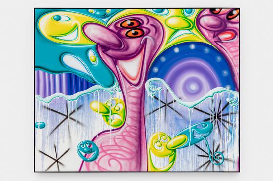 肯尼·沙尔夫 KENNY SCHARF,次元 Dimensione, 亚麻布面油画、丙烯、喷漆及哑光铝框 Oil, acrylic and spray paint on linen with powder coated aluminum frame, 121.9 x 152.4 cm, 2020,图片致谢艺术家与阿尔敏·莱希