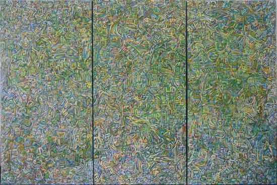 伊灵 三联画《佛在心中》200x100cmx3  2009