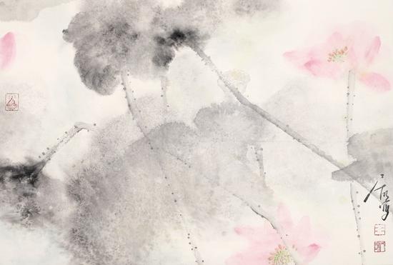 王居明《梦荷系列之一》45cm×68cm 纸本设色 2013年