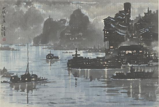 宗其香，山城之夜，33.5×49.5，1944年，纸本彩墨