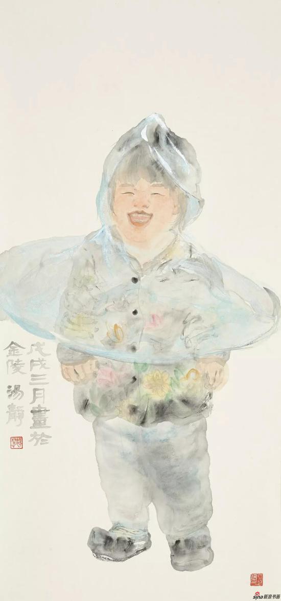 汤静《嬉雨图之一》45x90cm 2018