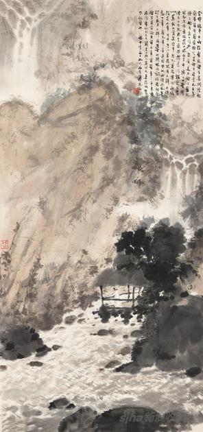 傅抱石 听泉图 110×53 cm·设色纸本·立轴