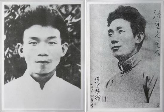 郁达夫像（左为1927年，右为1934年）