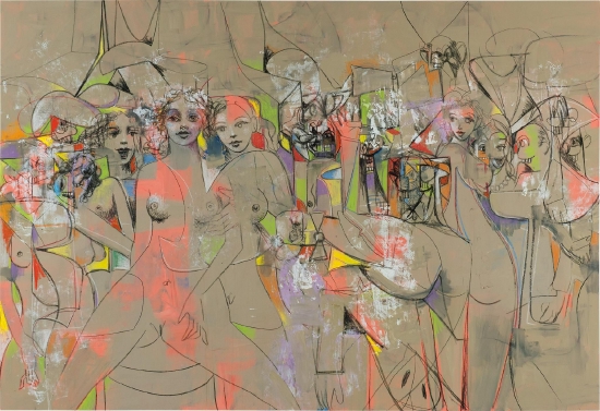 乔治·康多 《透明女性形态》，2009年作 压克力 粉笔 粉彩 麻布，198.1 x 289.2 厘米 估价：25,000,000-35,000,000港元