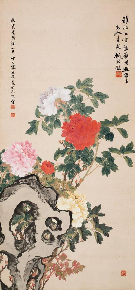 容祖椿 花开富贵 　　设色纸本 立轴 　　93×44cm