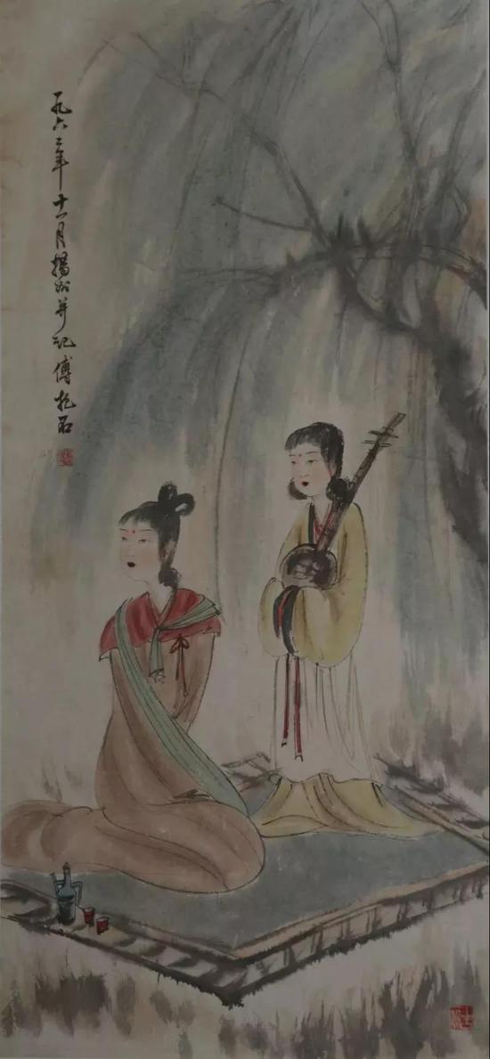 傅抱石 《琵琶仕女图》 95×44cm