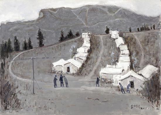 乌拉山顶地质队的营地,100X140,2015年