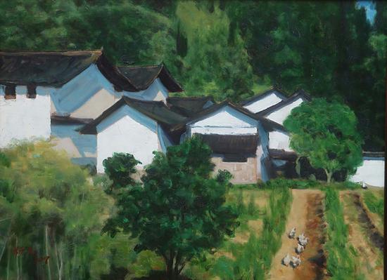 8《绿映山村》杨尧 60cm×80cm 布面油画 2017年