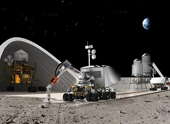 ▲ 火星上运用3D打印自动技术施工