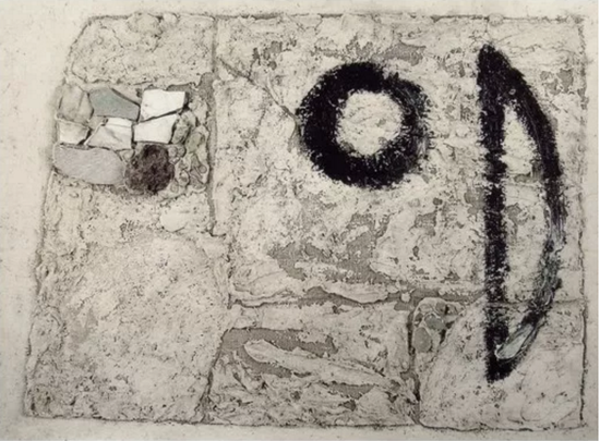 永恒的对话 ，67cmx92cm，石、砂、油彩、亚麻布，1982