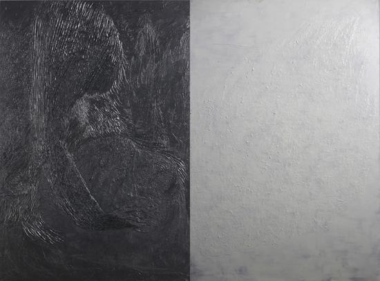 《不二No.l》综合材料 亚麻布、丙烯 300×200 cm×2 2018