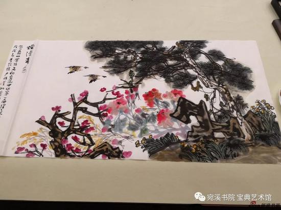 部分理事现场合作《烂漫春色图》祝贺“中心”首届理事会召开