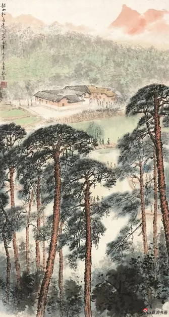 金志远 韶山松长青1976,74×39cm,纸本水墨设色,中国画