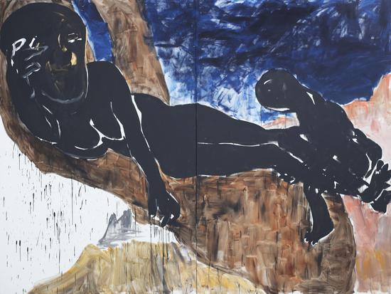 《肖像系列No.9 》综合材料 亚麻布、丙烯、墨 300×200cm×2 2018