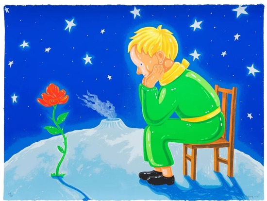 小王子与玫瑰（丝网版画）76x57cm2015年。