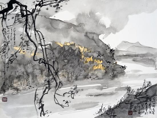 刘曦林 《广汉松林镇水库》 中国画 33×43.4cm 2015年